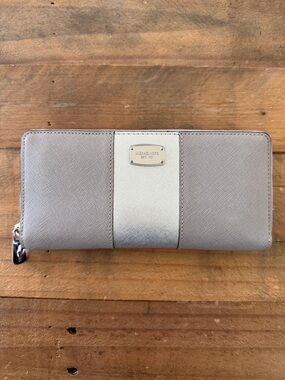 Michael Kors Taupe Wallet with Metallic Silver Center Stripe